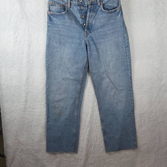 Zara Women's High Rise Button Fly Raw Cut Hem Denim Jeans Blue Size 4 - Picture 1 of 7